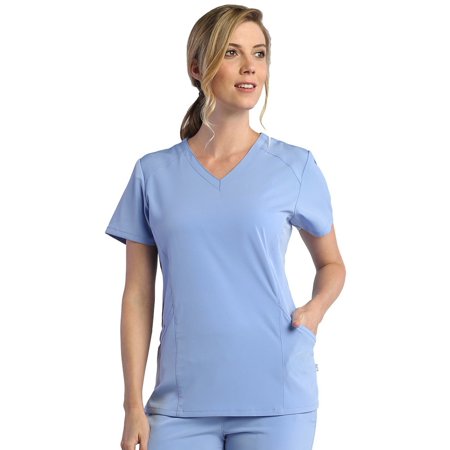 

Pure Soft Women s V-Neck Mesh Side Solid Scrub Top