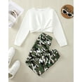 thumbnail image 2 of Kucnuzki 11 Years Big Girls Winter Outfits 12 Years Big Girls Warm Clothes Set Long Sleeves Pullover Top Solid Color Twist Top Camouflage Pants 2pcs Pant Sets White, 2 of 9