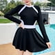 thumbnail image 5 of Gibobby Traje de baño sexy de una pieza Falda sin espalda de manga larga con cuello redondo a la moda para mujer con cordones para mostrar un traje de ba(Negro,Talla única), 5 of 5