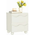 thumbnail image 5 of Anbuy Beige Nightstand with Wave Pattern, Modern Night Stand with 2 Drawers for Bedroom, Side End Table with Hidden Handles Scalloped Bedside Night Tables with Solid Wood Legs, 5 of 6