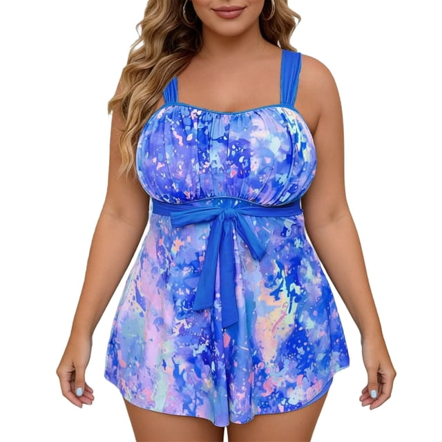 Plus Size Bathing Suit Tops for Women Split Print Swimsuit Bikini Set Polyester Regular Length 1 Top