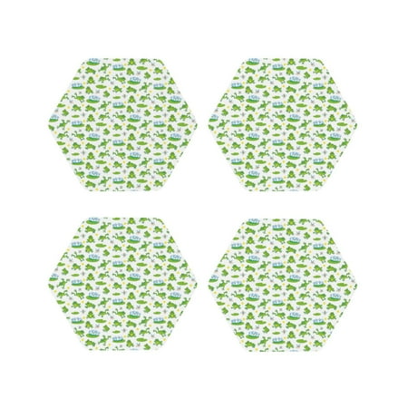 

KLL Drink Coasters Set Hexagon of 4 PU Leather Absorbent Coasters Set Decorative Coffee Cup Coasters Housewarming Gift for Home Decor-Frogs Jumping