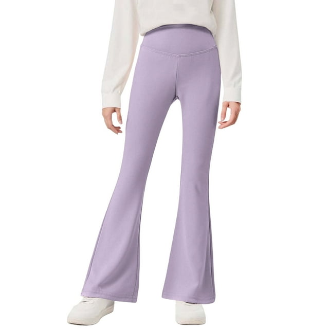 Toddler Girls Flared Sports Pants High Waisted Mid Size Children's Long Pants Solid Color Trousers