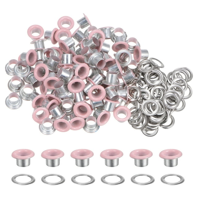 Unique Bargains 100 Pcs Œillets 1/4 Pouce (6mm) Trou d'Identification Métal Auto-Adhésif avec Rondelles pour Cuir Rose