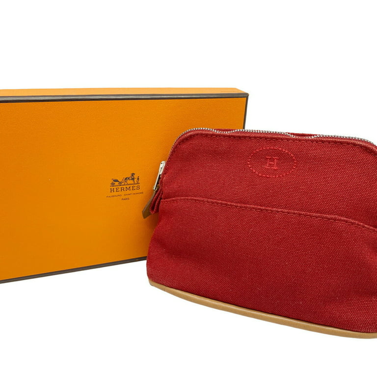 Authenticated Used HERMES Hermes Bolide Pouch Mini Accessory Cotton Canvas  Red 