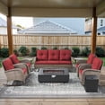 thumbnail image 2 of Opohoro 9-Piece Outdoor Patio Fire Pit Set with Sofa and Flat Arm, 43" Fire Pit Table, Propane Tank Cover for Deck Backyard, 2 of 18