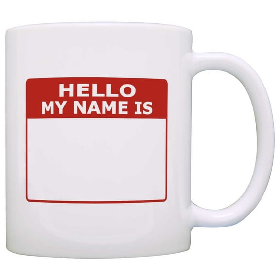 ThisWear Office Humor Gift Hello My Name Is Name Tag Dry Erase Writable Gag 11 ounce Coffee Mug
