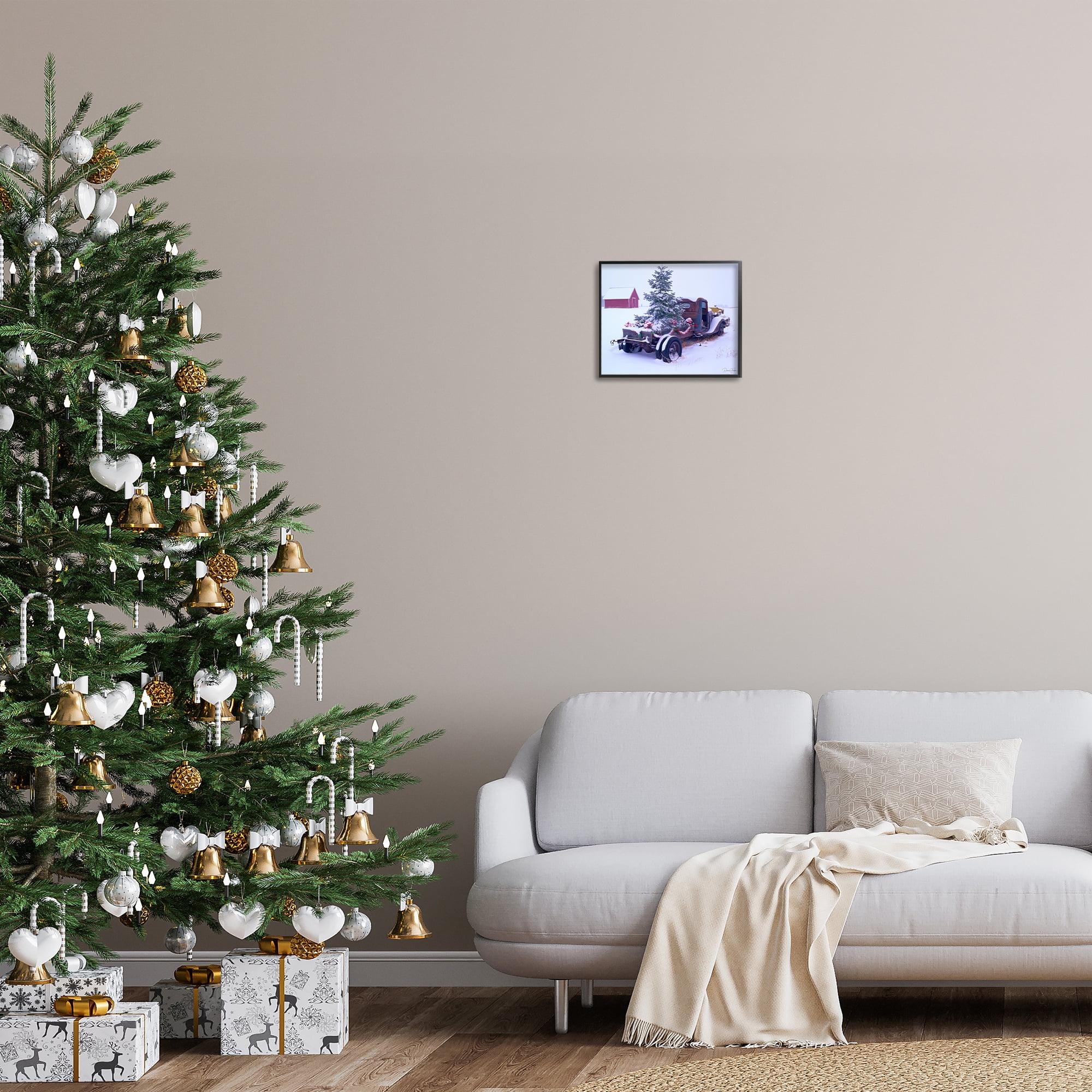 Stupell Industries Christmas Tree Truck Holiday Painting Black Framed Art Print Wall Art, 14 x 11