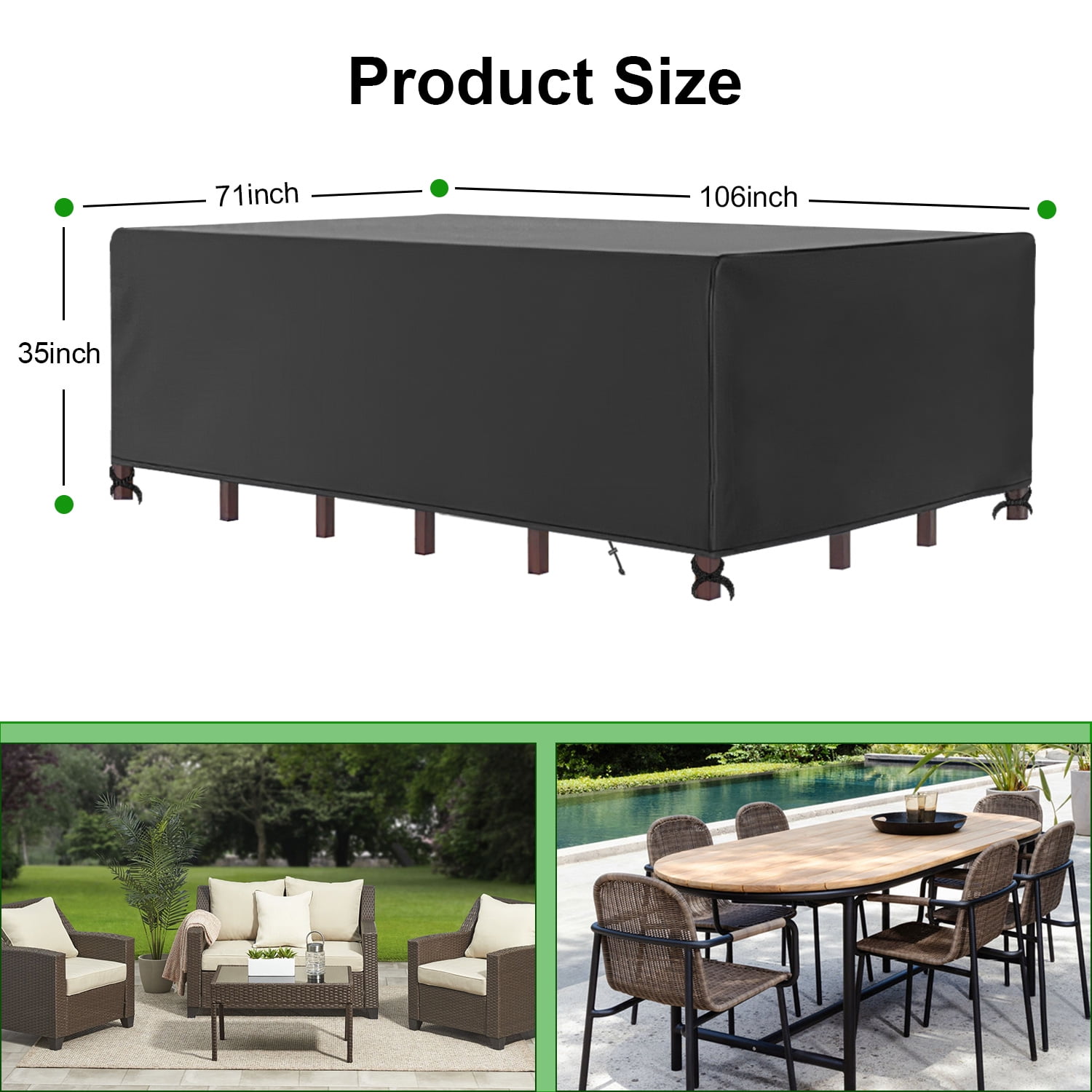 Hootek Patio Furniture Covers, 106×71 Outdoor Furniture Cover Waterproof, Heavy Duty Oxford Patio Table Cover for Outdoor Table, Chair, Sofa, Desk (Black 106"L×71"W×35"H)