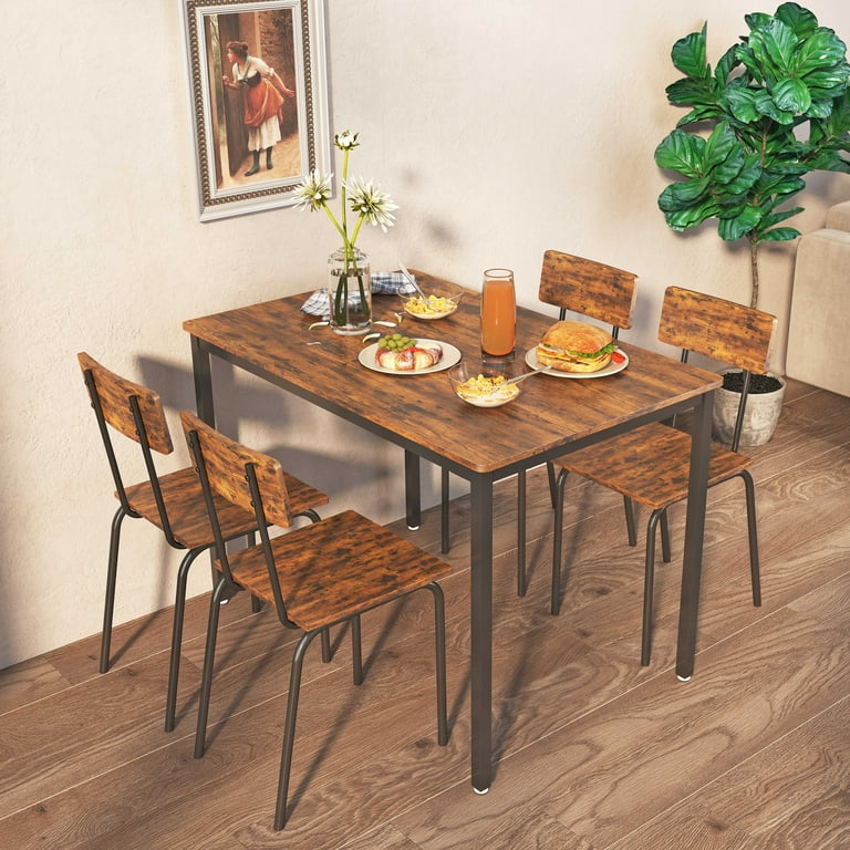 EUROCO 43.31 Wood Dining Table Set Dining Room Table Set with 4 Ergonomic Design Backrest Chairs Adjustable Foot Pads Industrial Style Furniture for Home Living Room Restaurant Small Space Walmart