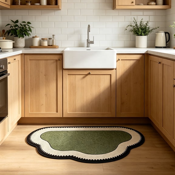 Decorative Door Mat for Indoor Bathroom Kitchen Entrance, Green with Cream Border Absorbent Diatom Mud Rug, Non Quick Dry Floor Mat for Front Door Balcony