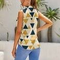 thumbnail image 3 of Abstract Gold Navy Triangle Pattern Blouses Women Bow Tops Elegant Sleeveless Office Work Shirt Casual Holiday Women's Tops, 3 of 6