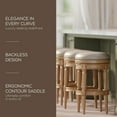 thumbnail image 3 of Maven Lane Pullman 31 Inch Tall Bar Height Upholstered Backless Barstool, Weathered Oak Finish with Avanti Brown Vegan Leather Cushion Seat, Set of 3, 3 of 6