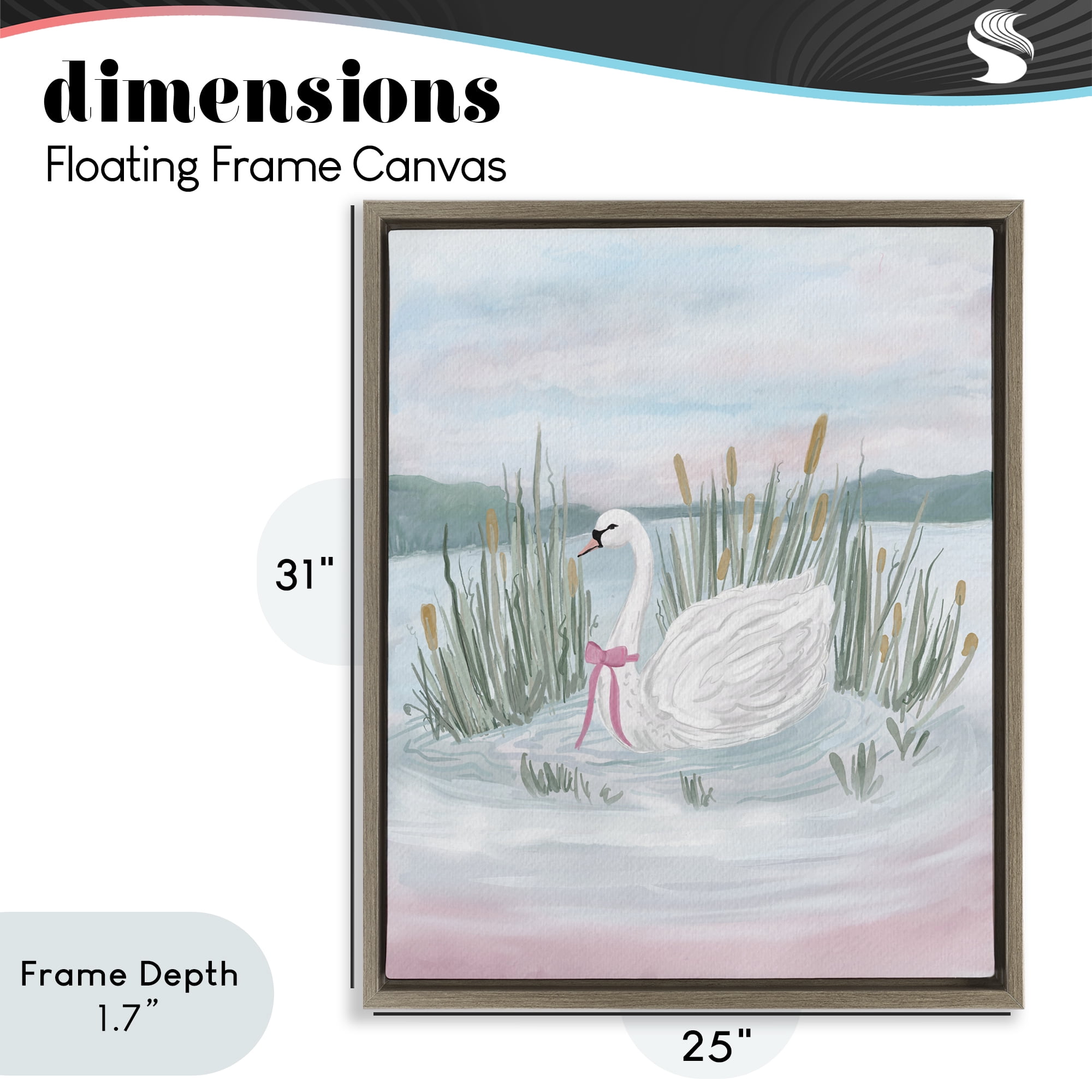 Stupell Industries Swan Serenade on Lake Brown Framed Floater Canvas Wall Art, design by Adreane Fippinger