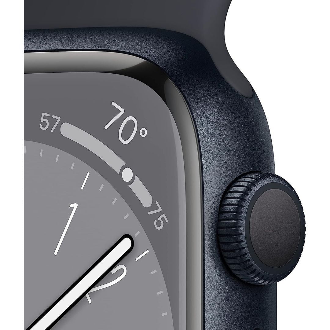 Apple Watch Series 8 Smartwatch with Built-In GPS, 32GB Memory, Midnight Aluminum Case with Midnight Sport Band, Blue/45mm, 1