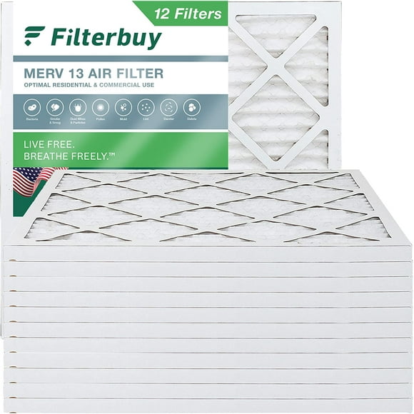 Filterbuy 20x20x1 MERV 13 Filtres à Air Plissés HVAC AC Fournaise (12-Pack)