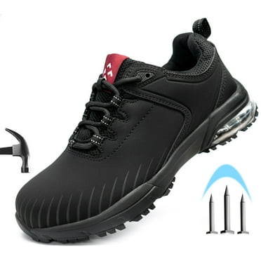 SPIEZ Composite Toe Shoes for Men Work, Safety Shoes Lightweight Slip Resistant Air Cushion Running Shoes Puncture Proof Tread Sneakers,Black Size 9.5