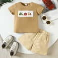 thumbnail image 2 of UAYOTSE Baby Girl Boy Summer Clothes Short Sleeve Tops Embroidery Tee Pattern Tshirt+Vintage Plaid Short Pants Set baby boy clothes 3y(18-24 Months,Khaki), 2 of 8
