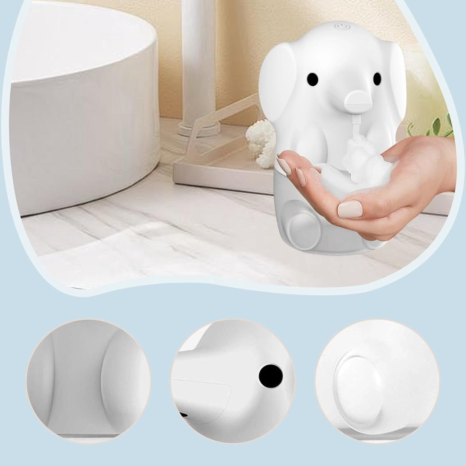 Liquid Soap Dispenser Automatic USB Powered Waterproof Model for Restaurant Use, White