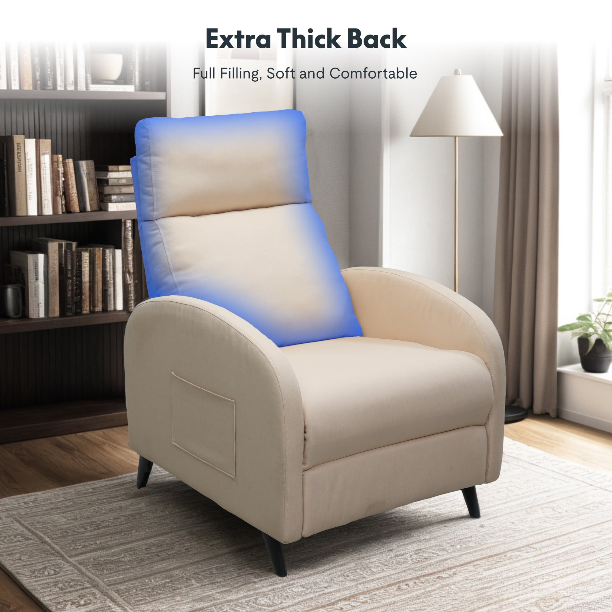 FitStand Pushback Recliner Chair Fabric Small Recliner Sofa Home Adjustable Reclining Chair Single Sofa with Padded Seat Backrest for Living Room