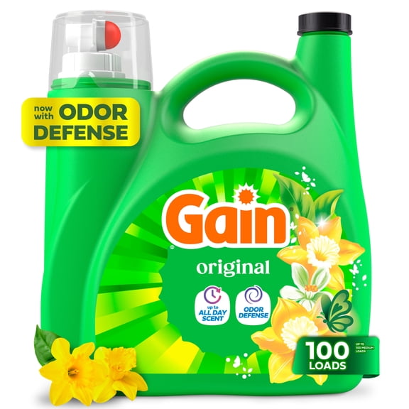 Gain Laundry Detergent Liquid, Now with Odor Defense, Original Scent, 132 fl oz, 100 Loads