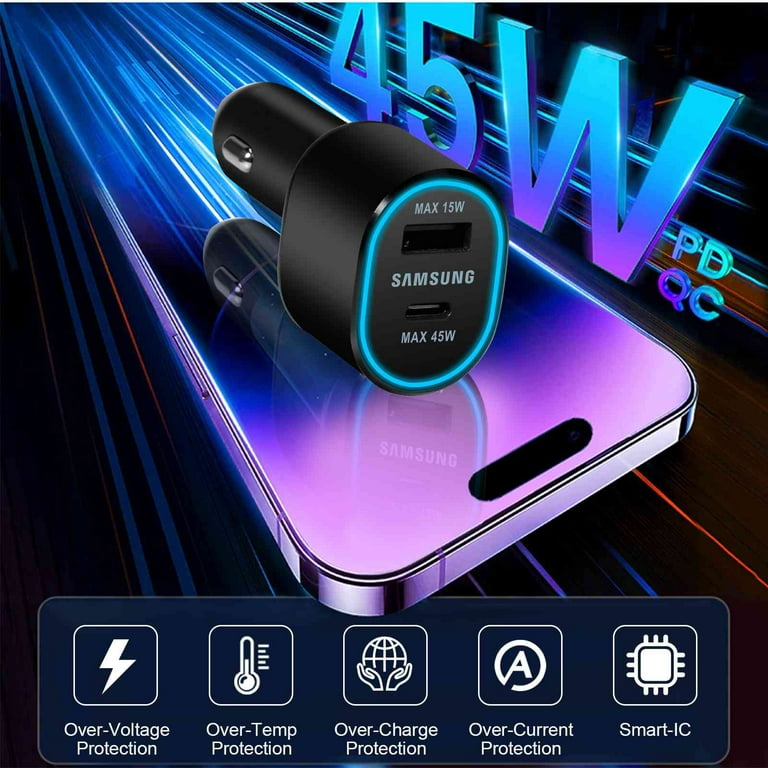 For Samsung 60w Dual Usb Car Charger Super Fast Charging 45w 15w