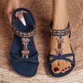 thumbnail image 3 of Rokment Women's Boho Beach Flat Dress Sandals 2026 Summer Ethnic Butterfly Embroidered Wedge Low Heel Slingback Dressy Sandals for Woman Vacation Navy Size 9, 3 of 5