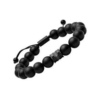 Men's Black Stainless Steel & Matte Onyx Bead Bolo Bracelet