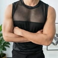 thumbnail image 6 of YLSDY Men's Sheer Mesh Panel Sleeveless Top, Slim Fit Transparent Tank with Solid Underlayer for Night Out Black Free Size, 6 of 7