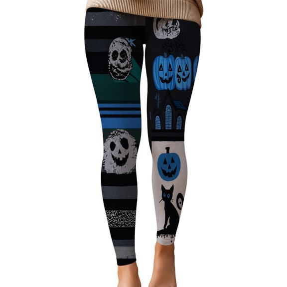 Womens Halloween Leggings Stretch Cute Skull Graphic Print High Waist Yoga Pants