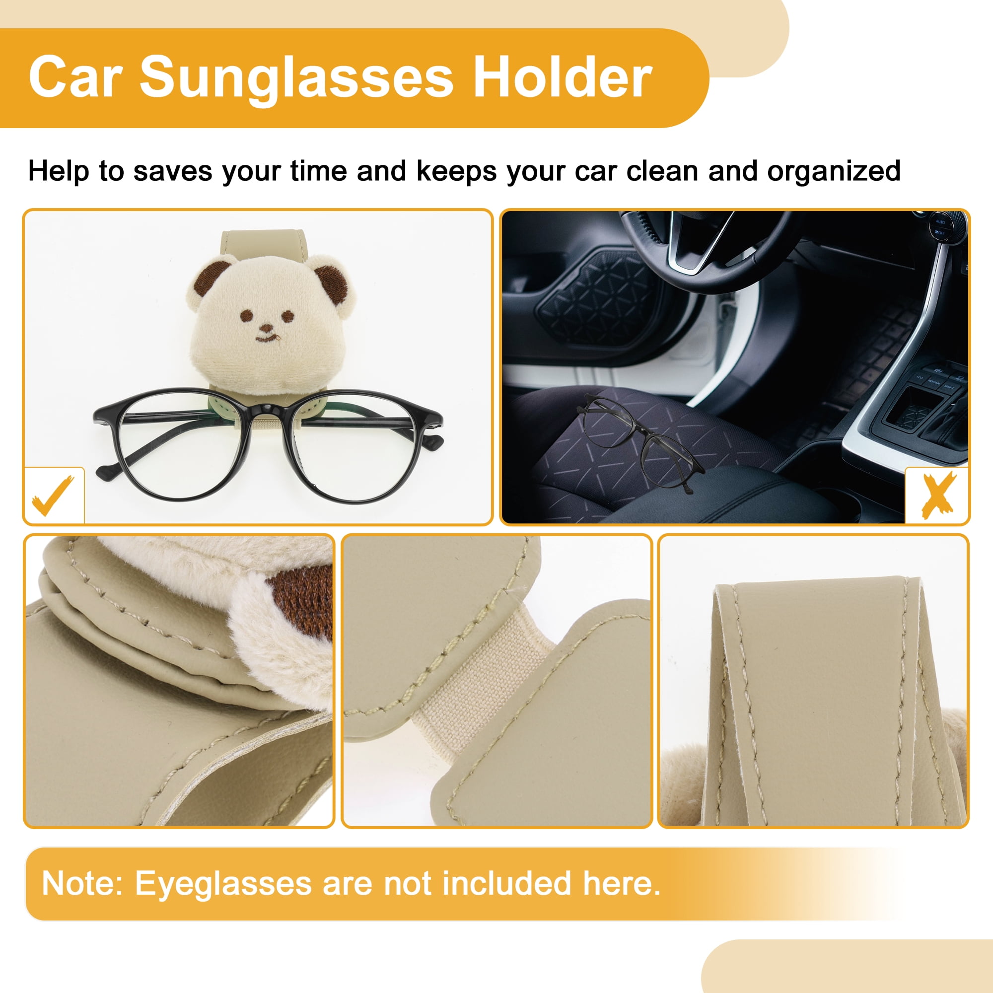 Unique Bargains Car Sunglasses Clip with Magnetic Universal Sun Visor Sunglasses Holder for Car Leather Cloth Beige 8.5x4.5cm 1 Pcs
