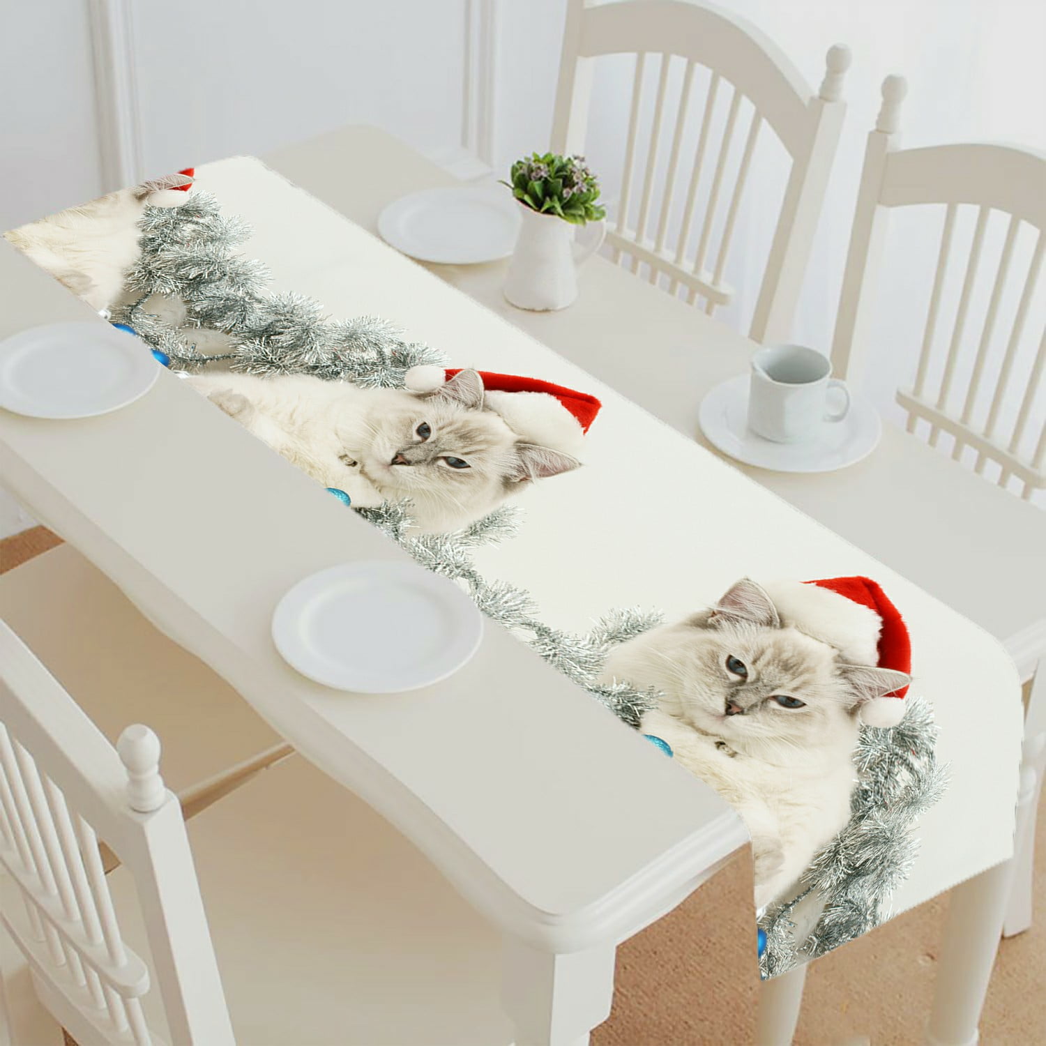 ECZJNT Christmas Ragdoll Cat Kitten table runner table cloth tea table