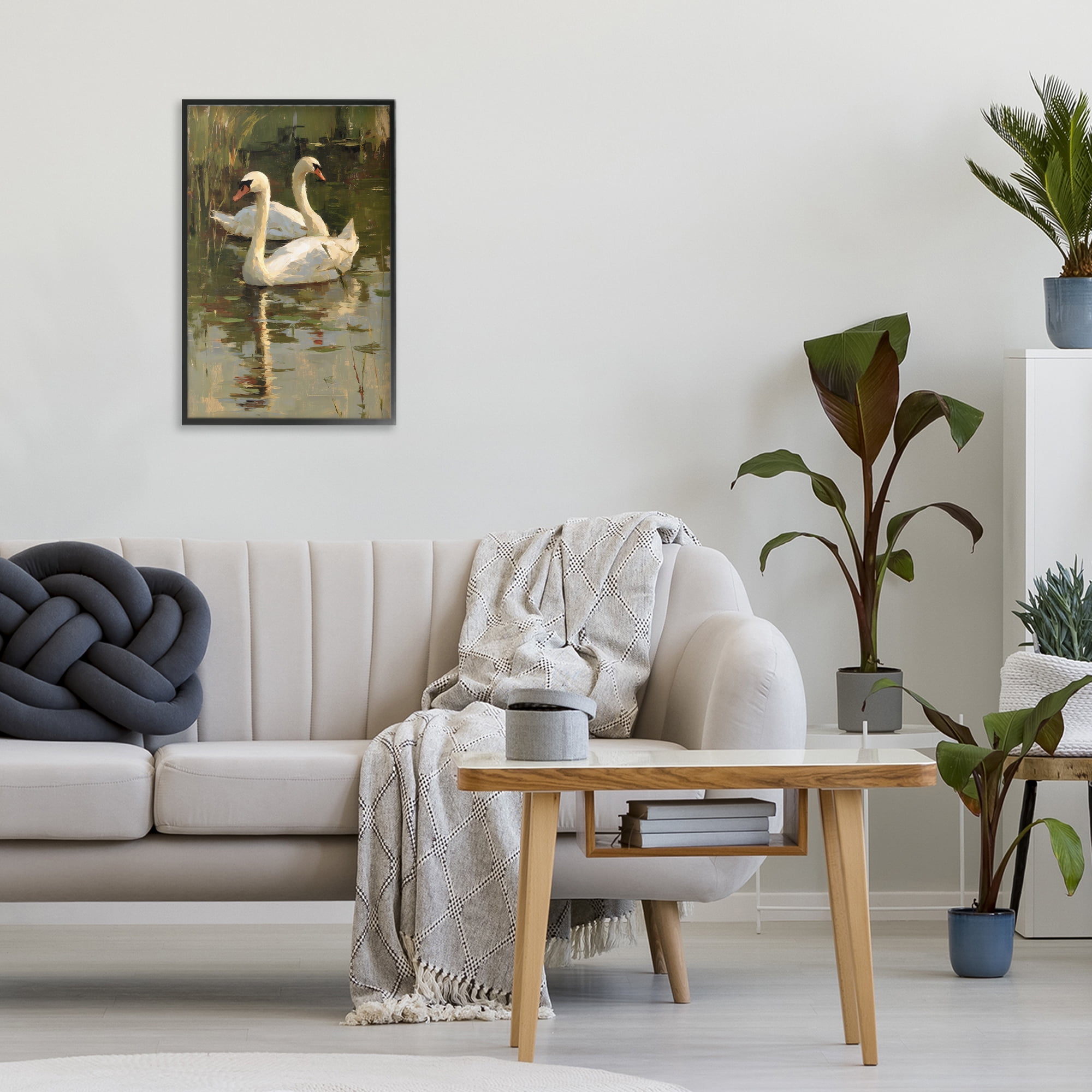 Stupell Industries Swans For A Swim Black Framed Giclee Art, design by Petal Prints Design
