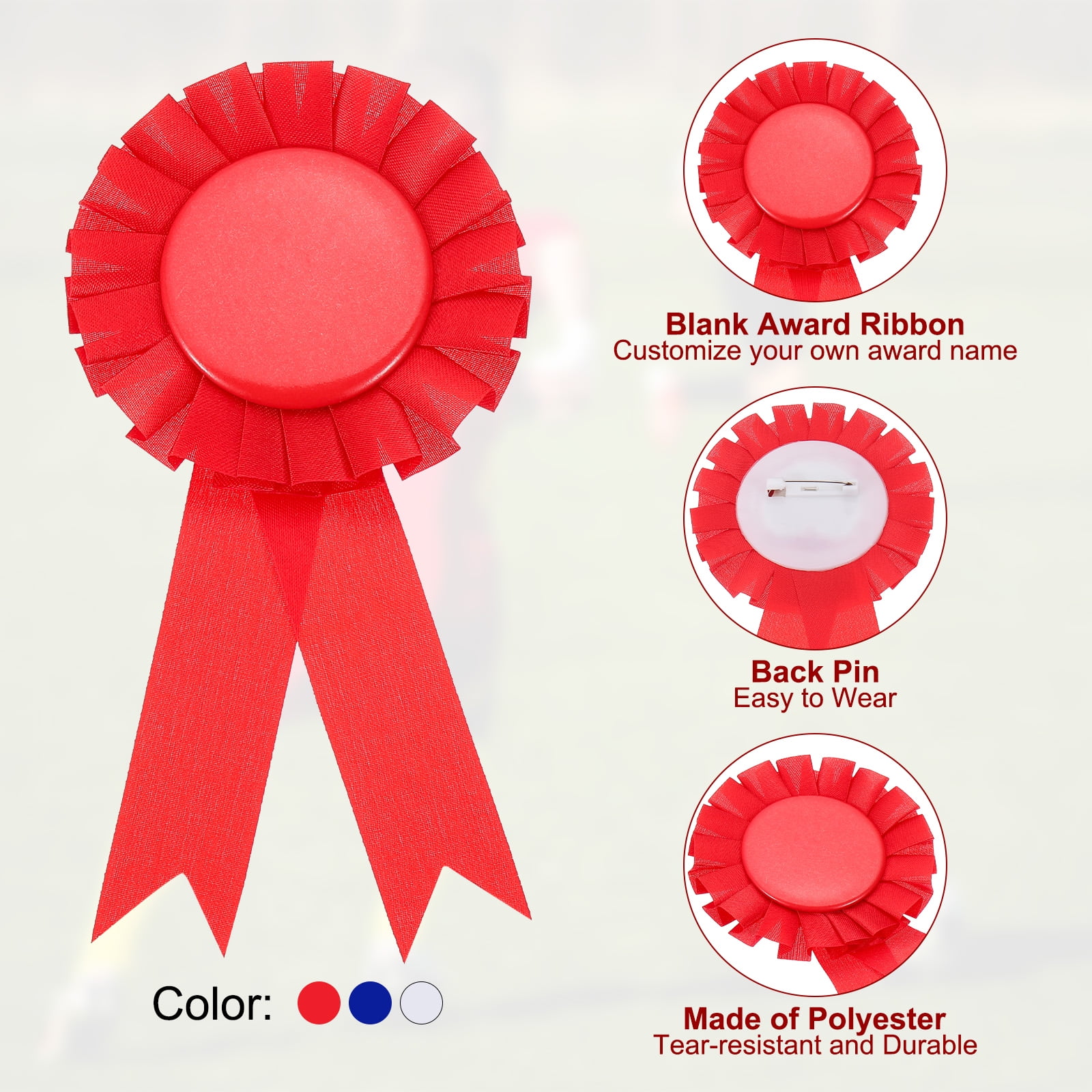 Uxcell 24Pcs Blank Award Ribbon, 6" x 3" Honorable Participation Badge Ribbons for Sports Events, 3 Colors