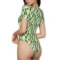thumbnail image 2 of Yiaed Banana Tree Leaves Print Women's Waist-Cinching Short-Sleeved Onesie,Elastic Onesiet,Snaps At Bottom,Easy To Put On And Take Off for Wome Bodysuit-XX-Large, 2 of 7