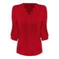 thumbnail image 4 of THDHVS Womens Shirts,Tops for Women Trendy,Women 3 4 Sleeve V Neck Lace Trim Blouse Solid Color Casual Dress Shirt, 4 of 4