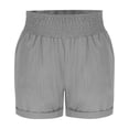 thumbnail image 5 of TAGOLD Womens Shorts Linen Like Solid Color Shirred Elastic Waist 3 Inch Length Shorts With Pockets, 5 of 5