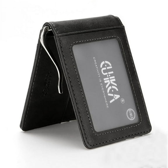 (Black) RFID Men's Leather Slim Bifold Money Clip Wallet Front Pocket Credit Card Holder