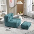 thumbnail image 3 of Ouyessir Upholstered Velvet Fabric Sofa Chair, Fluffy Bean Bag Chair with Ottomans Blue, 3 of 5