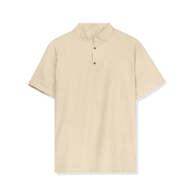 Camisa de lino Unique Bargains informal para hombre cuello levantado manga corta Caqui M
