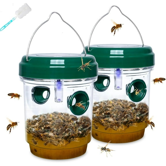 LIGHTSMAX 2 PKS Wasp Trap Bee Traps Jar Hornet Trap Yellow Jacket Trap Attracts Hornets Yellow Jackets Bees Wasps Yellow Jackets Traps Plastic Wasp Trap Catcher Beehive Wasp Trap