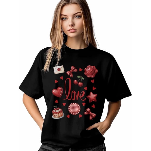 Women's T-Shirt,Short Sleeve Tee Shirts Casual Tops Romantic Valentine's Day Crewneck T Shirt for Women