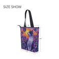 thumbnail image 7 of Zipper canvas bag large capacity large size practical handbag durable Canvas with leather material Purple Cat Flowers and Butterflies, 7 of 7