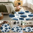thumbnail image 6 of 3.3Ft Round Rug, Navy Blue Marble Non-Skid Rubber Backing Large Area Rugs - Living Room Bedroom Home Office, Gold White Geometric Hexagon Modern Indoor Floor Mat Carpets Washable Rug, 6 of 9