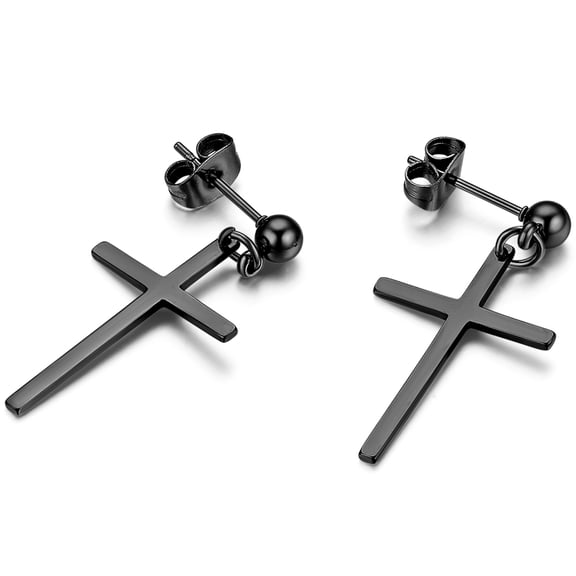 OIDEA 1 Pairs Black Stainless Steel Cross Dangle Studs Hinged Earrings for Men Women