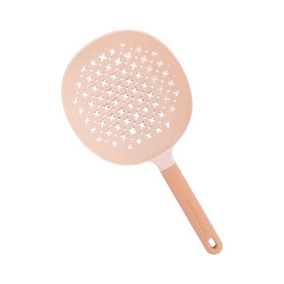 Btomtd Plastic Colander with Long Handle for Kitchen Household Use, Noodles Dumpling and Vegetable Filter Spoon, Mesh Strainer Cookware, Size 14"x6.7", Pink