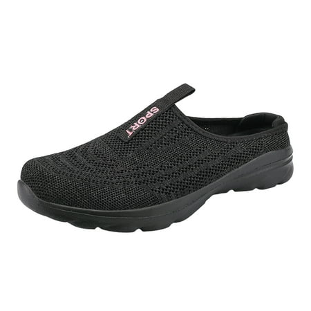 

WNVMWI Womens Shoes Ballet Walking Shoes for Women Black Sneakers for Women Slip on Shoes for Women Solid Wrapped Toe Flyweave Mesh Breathable Half Flip Flops Large Size Casual Shoes Footwear
