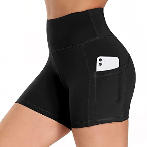 2 Pack Tummy Control Athletic Shorts for Workout Yoga Running HLTPRO Women's High Waist Biker Shorts with Pockets 