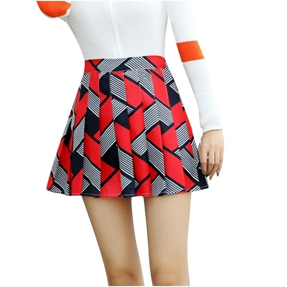 IROINNID Empire Waist Mini Skirts For Women A-line High Waist Culottes Pleated Skirt Print Skirt