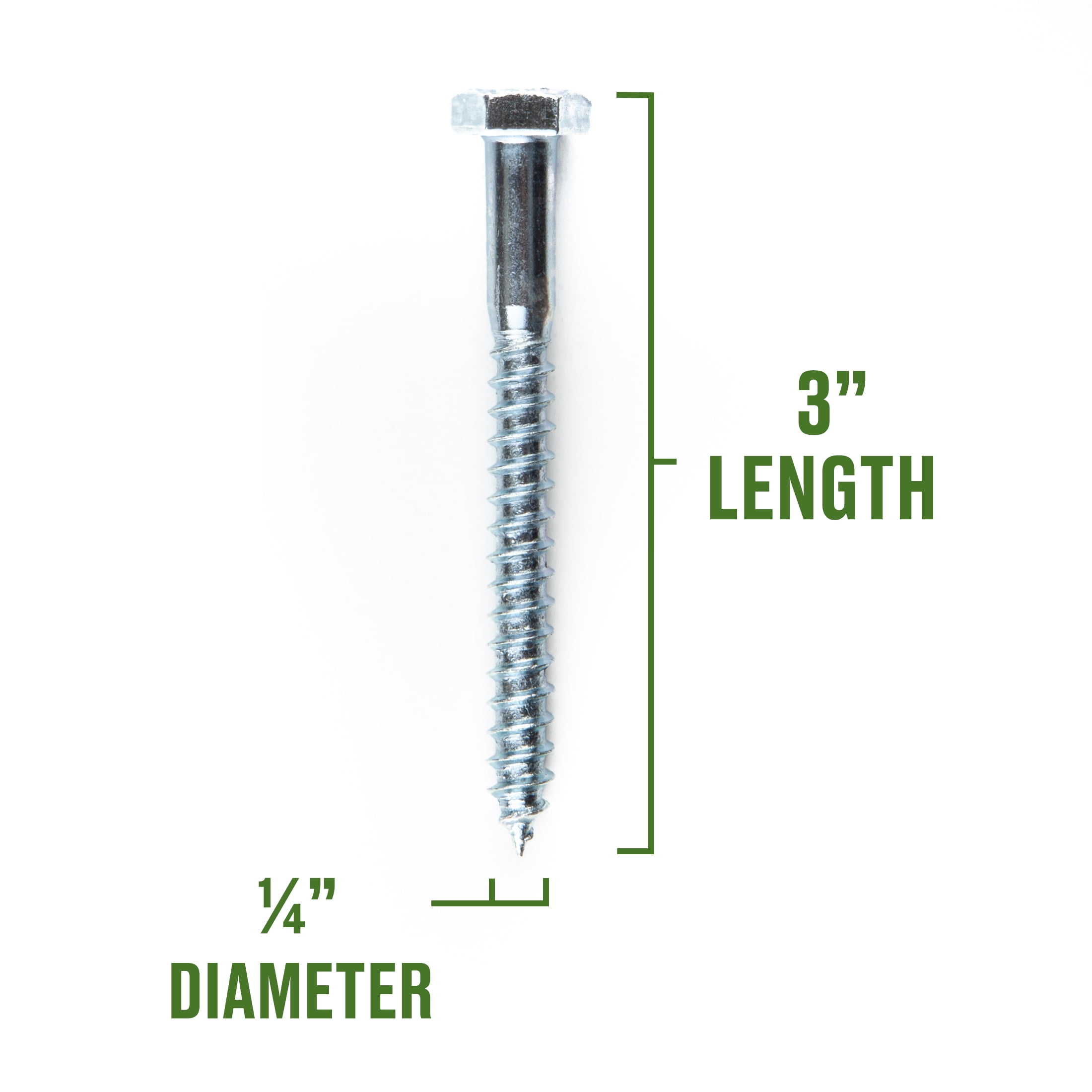 Hillman Lag Screws, 1/4" x 3", Steel, Zinc, Interior Screws, Hex Drive, Silver, 3 pack